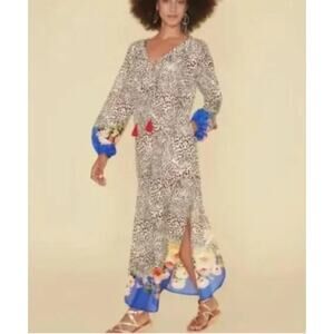 Johnny Was Silk Oksana Maxi Kaftan Swim Cover Up XS